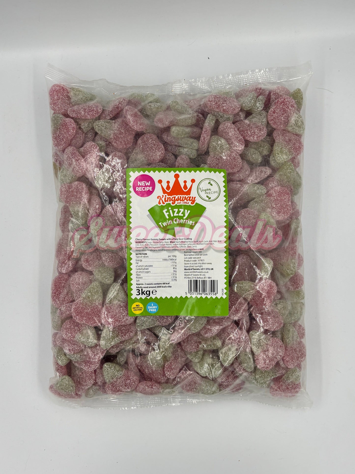 Kingsway Vegan Fizzy Twin Cherries FULL BAG 3KG - Sweet Deals