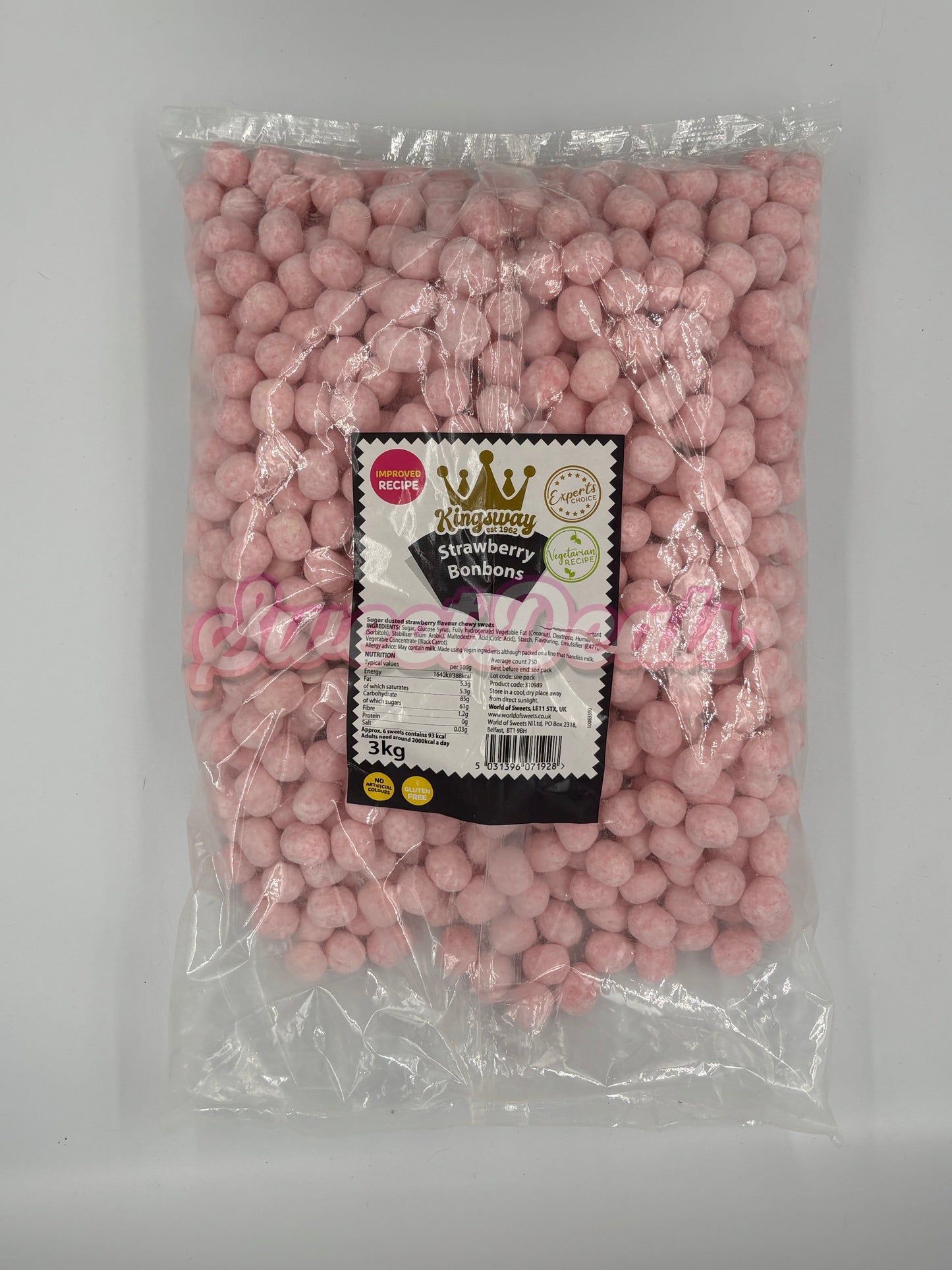 Kingsway Veggie Strawberry Bon Bons FULL BAG 3KG - Sweet Deals