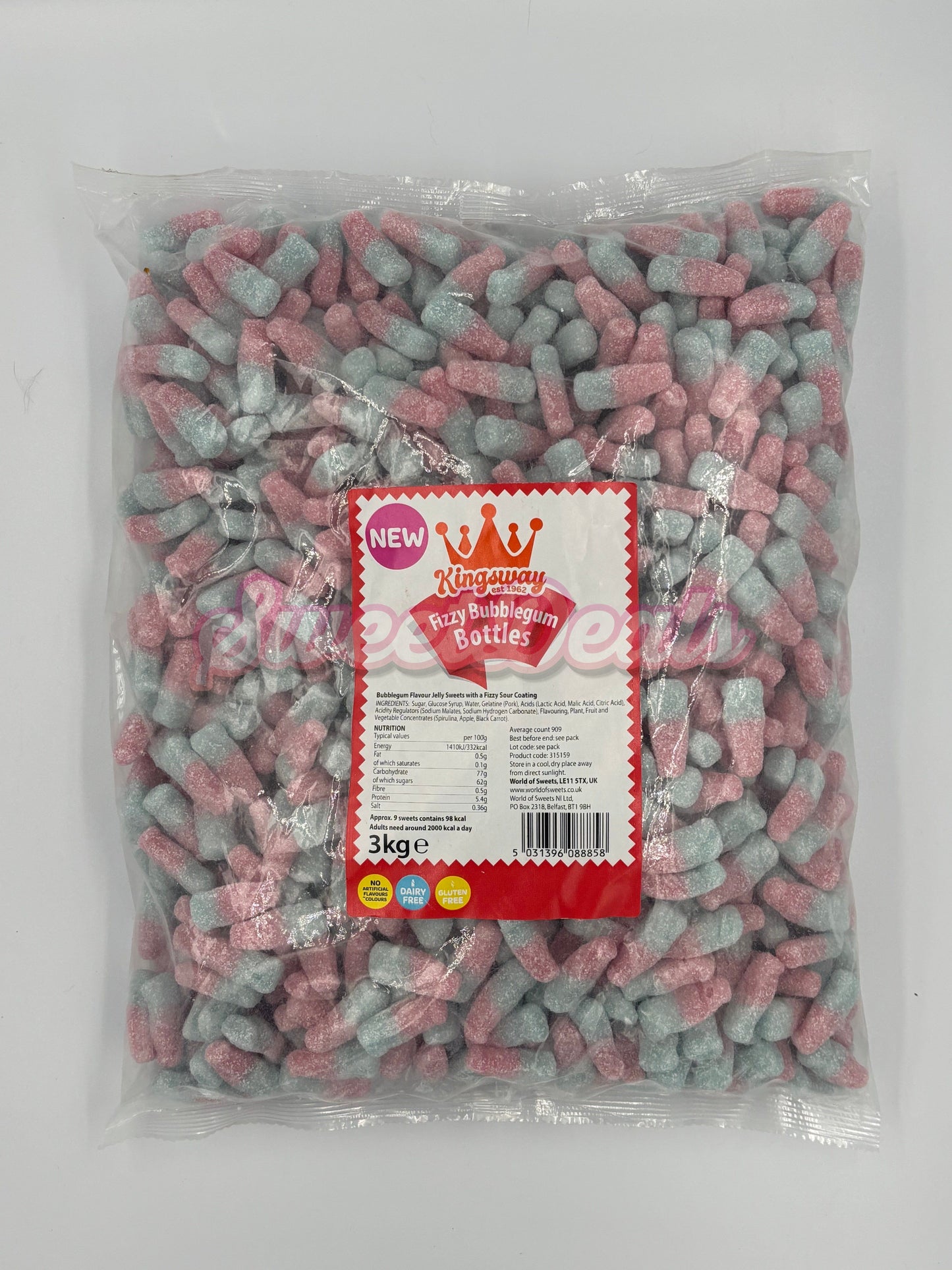 Kingsway Fizzy Bubblegum Bottles FULL BAG 3KG - Sweet Deals