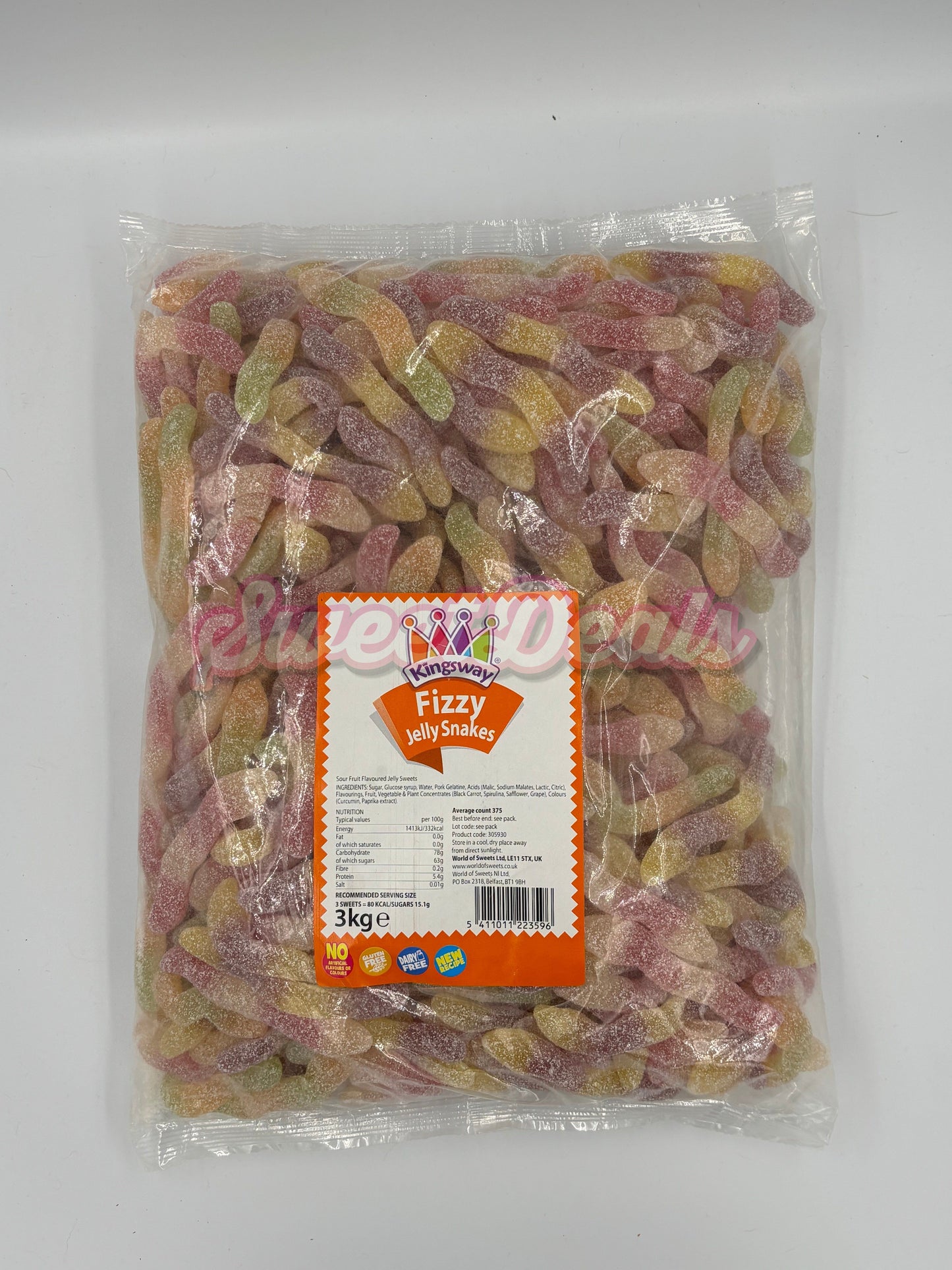 Kingsway Fizzy Jelly Snakes FULL BAG 3KG - Sweet Deals